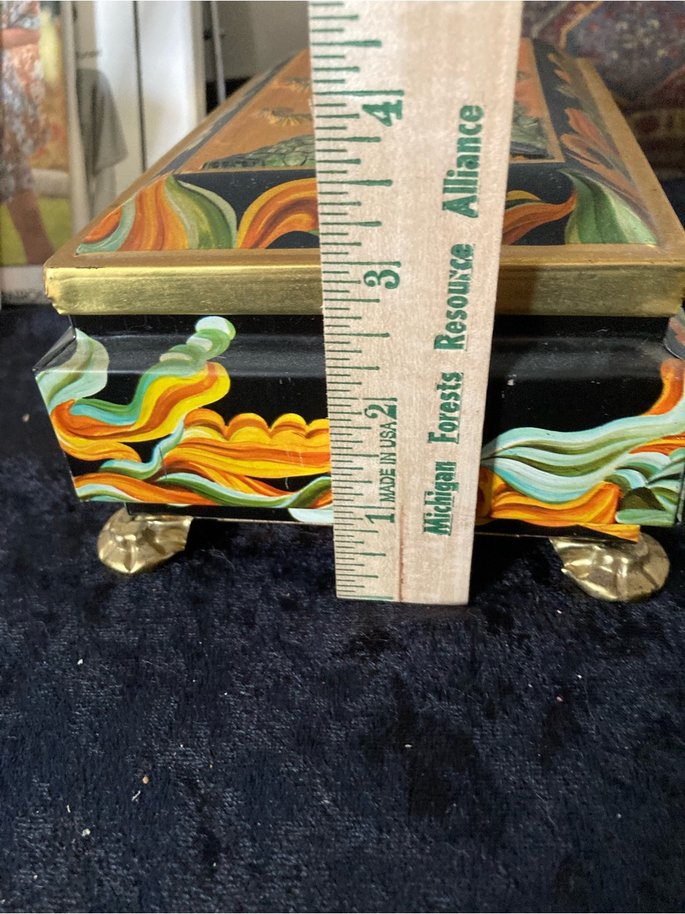 Western Germany Fricke & Nacke Hand-Painted Mavis Tin Home Art Trinket Box MCM - Picture 9 of 9
